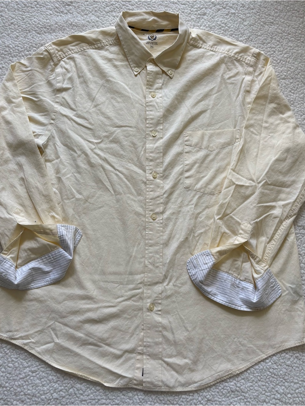 Preppy 100% Cotton Butter Yellow Oxford Shirt Striped Cuff XL Academia Coastal